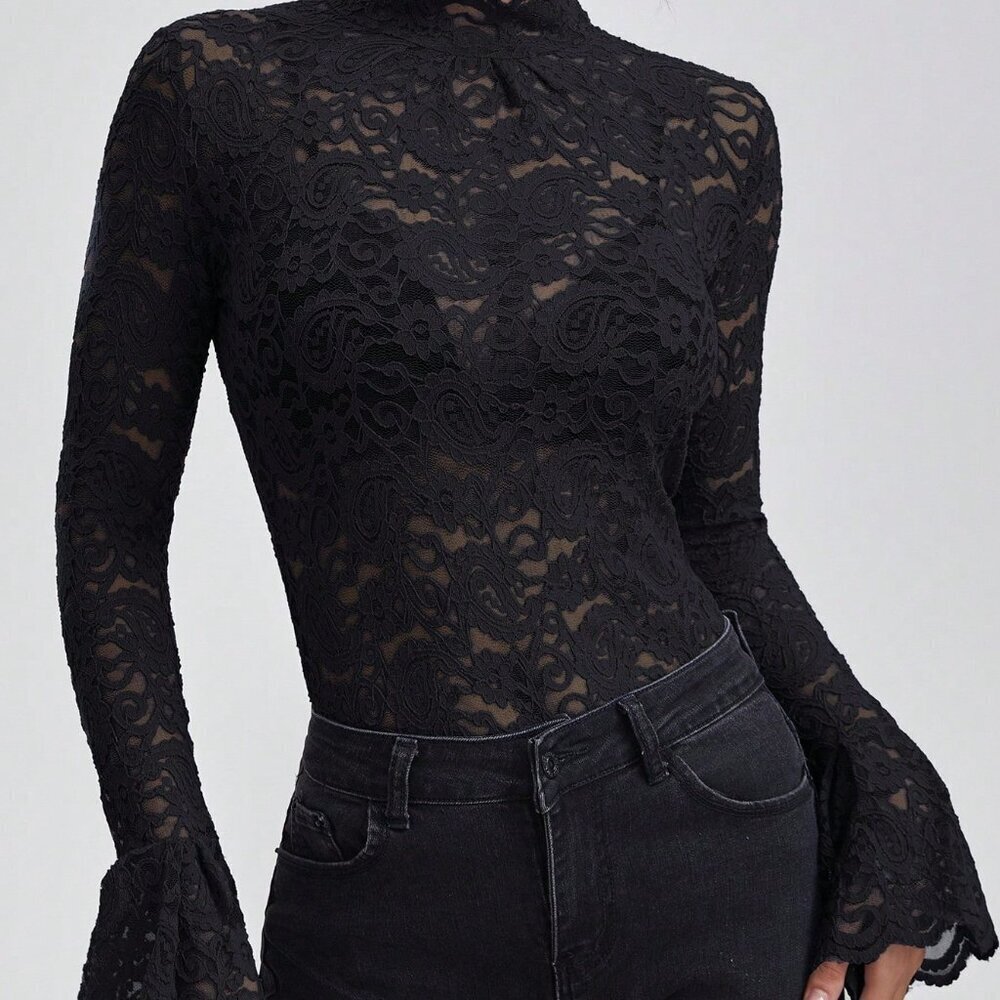 Black Elegant Women's Sexy Slim Fit Corset Lace Top